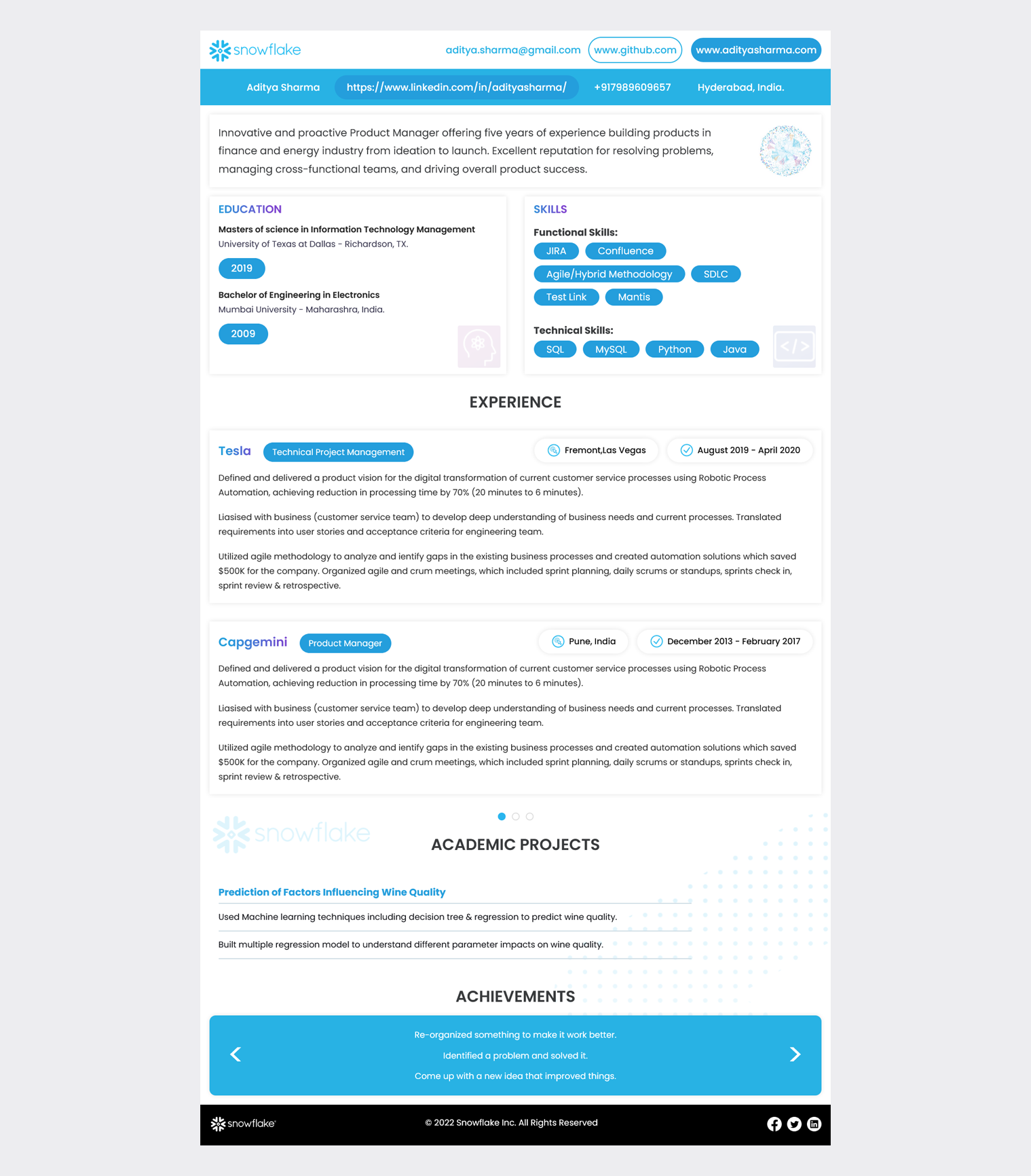 Snowflake resume template