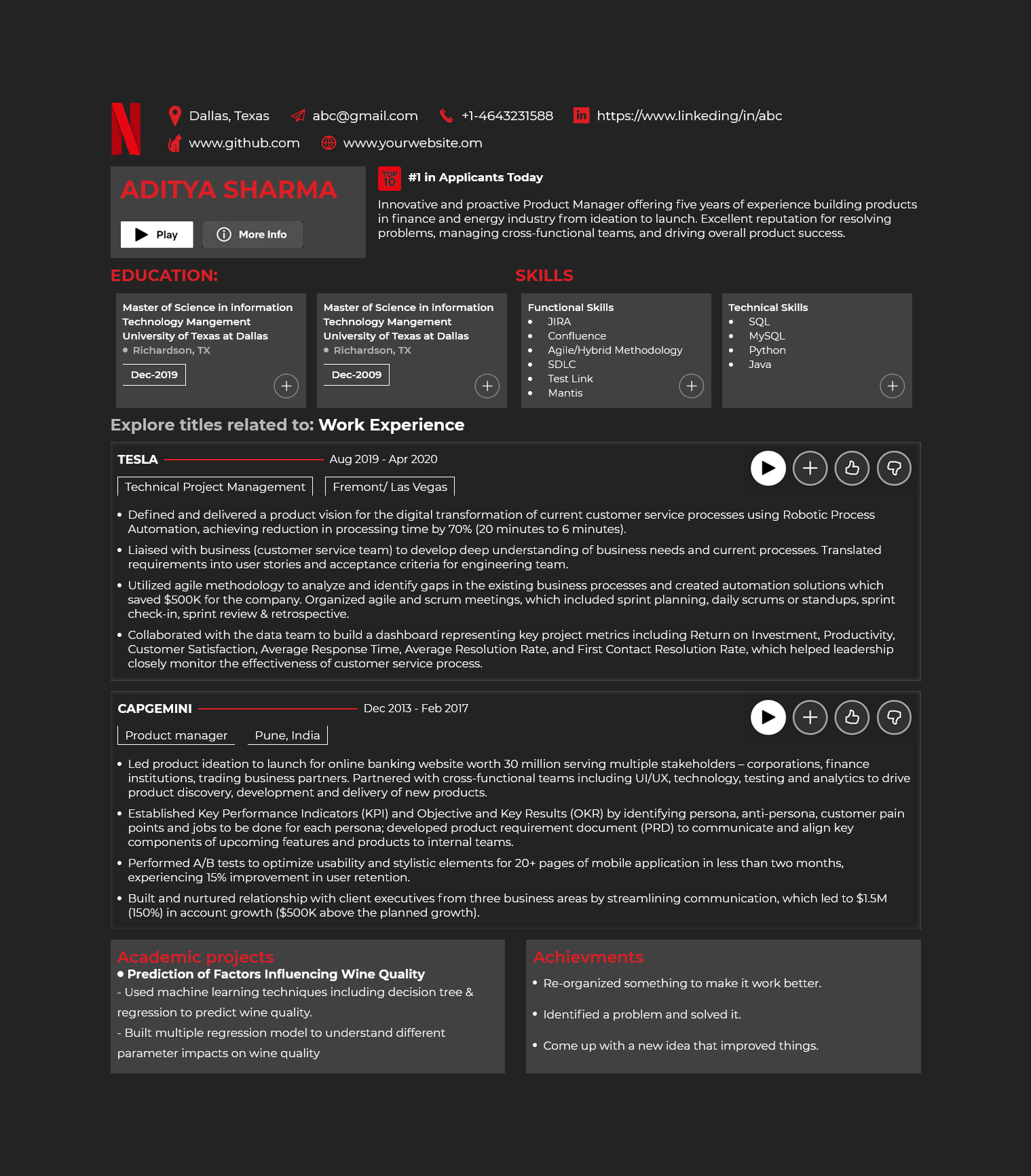 HiCounselor Netflix Resume Template
