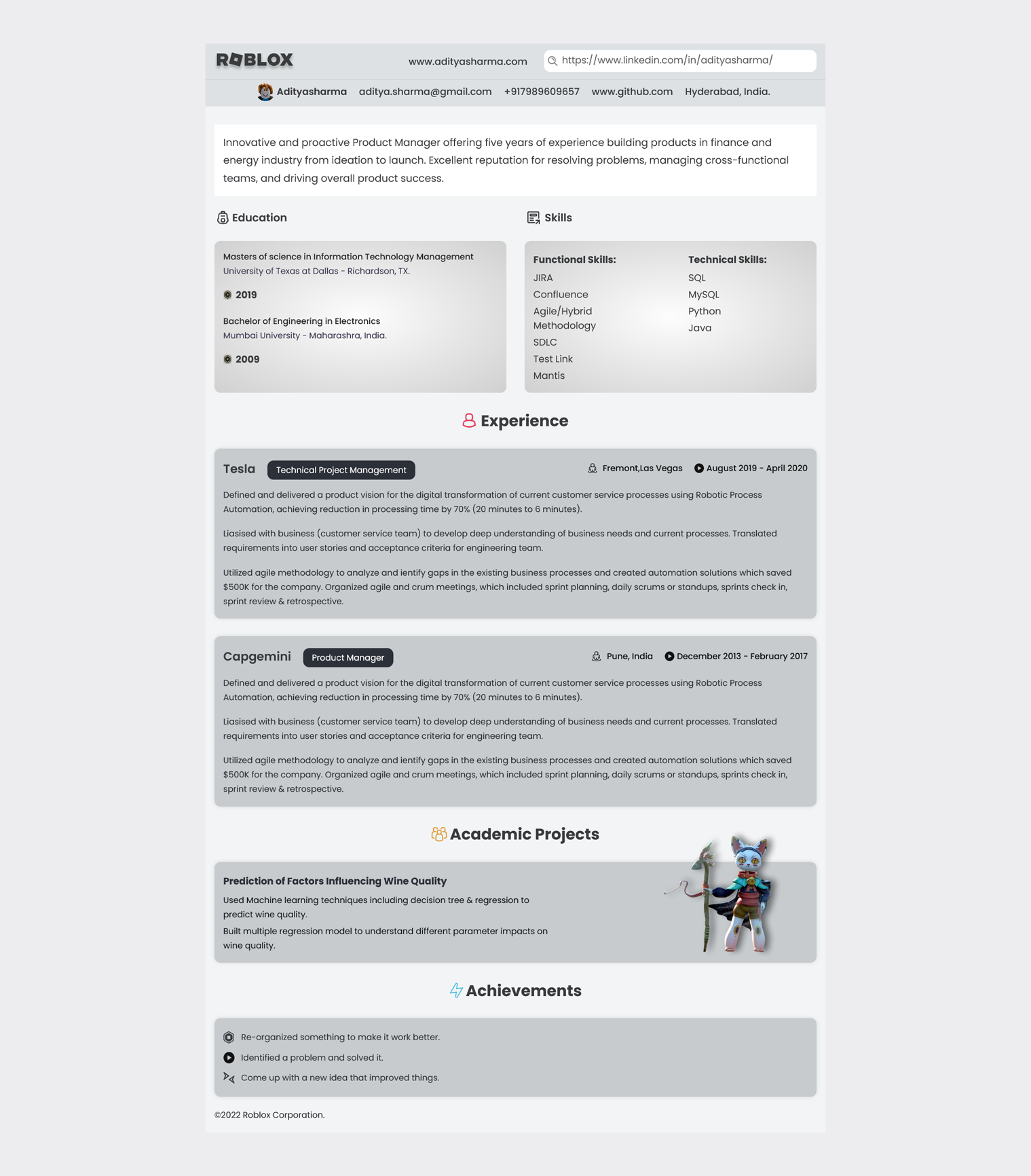 Roblox Resume Template