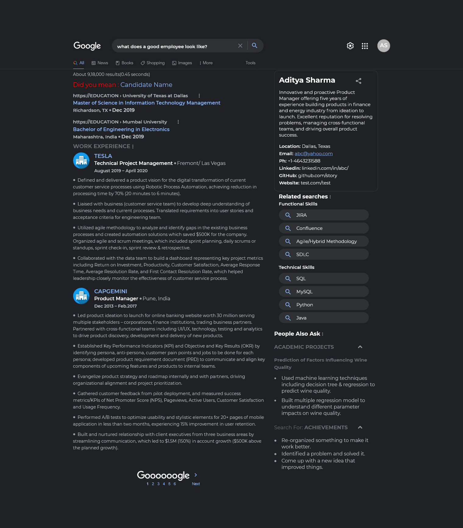 HiCounselor Google Dark Version Resume Template