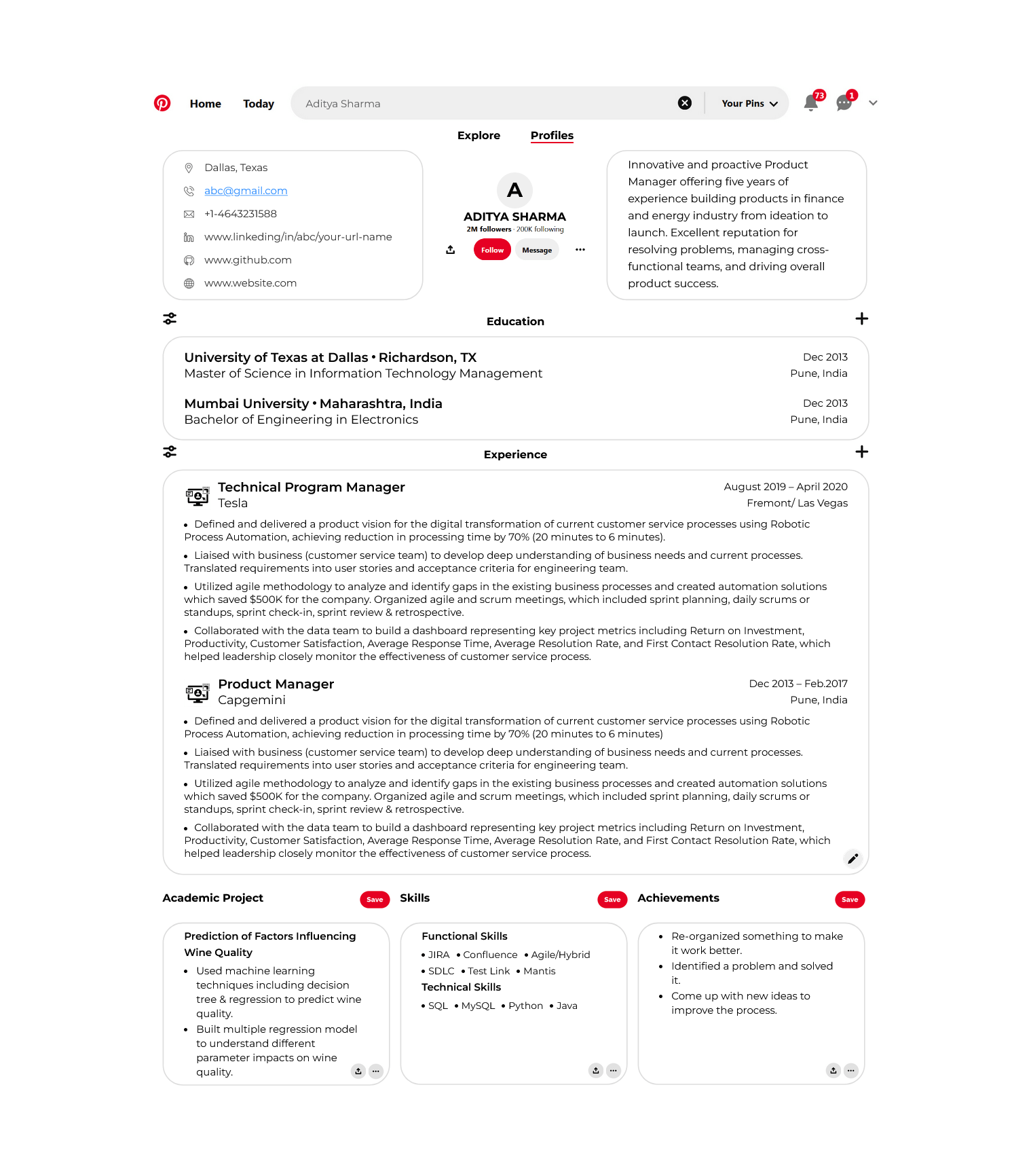 HiCounselor Pinterest Resume Template