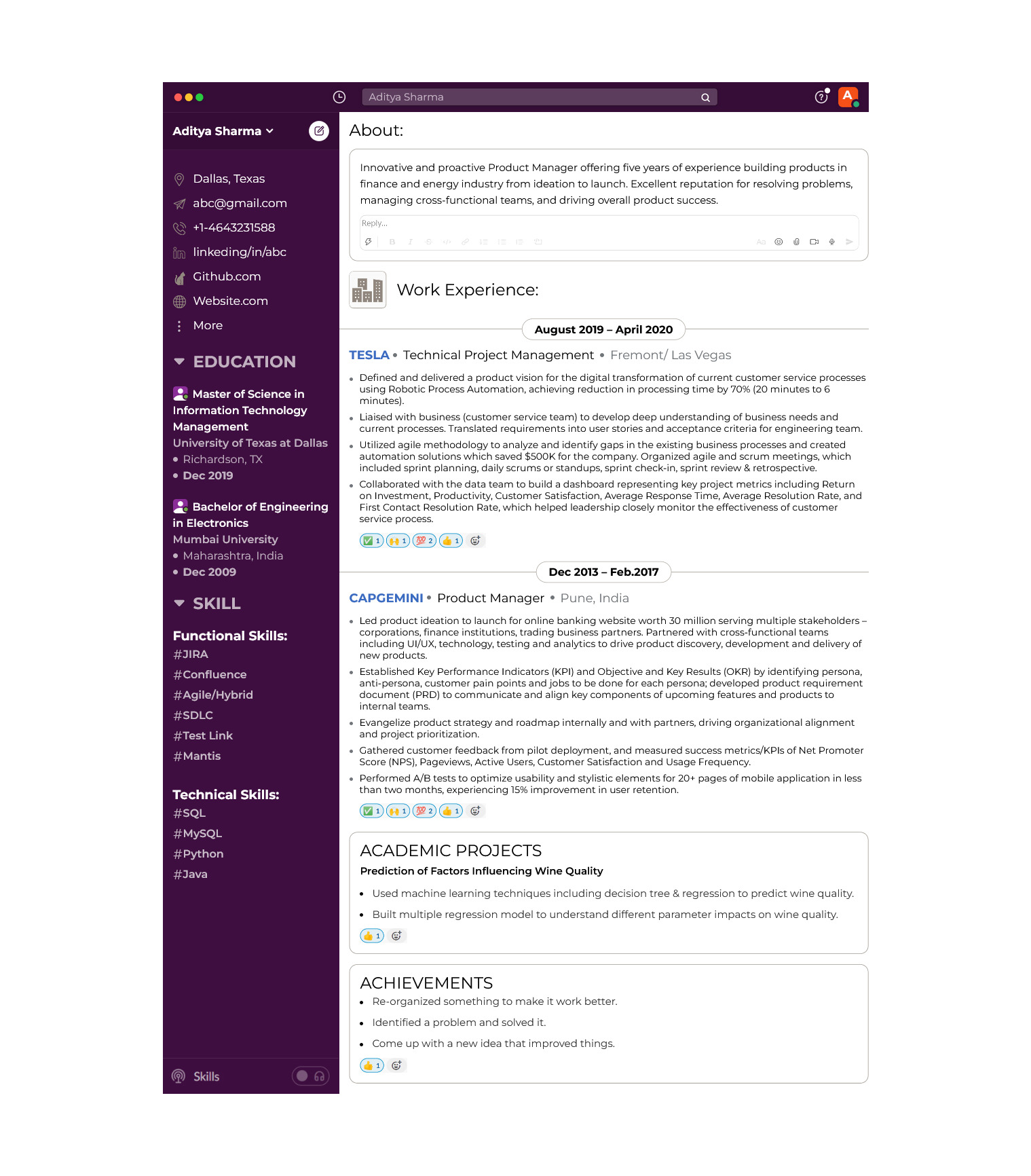 HiCounselor Slack Resume Template