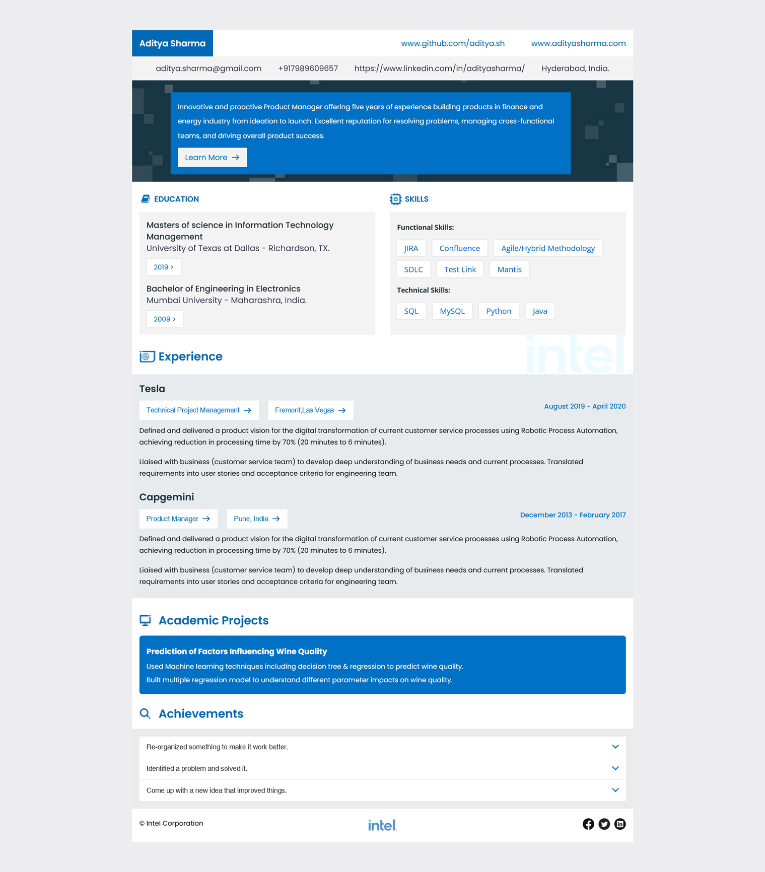 HiCounselor Intel Resume Template