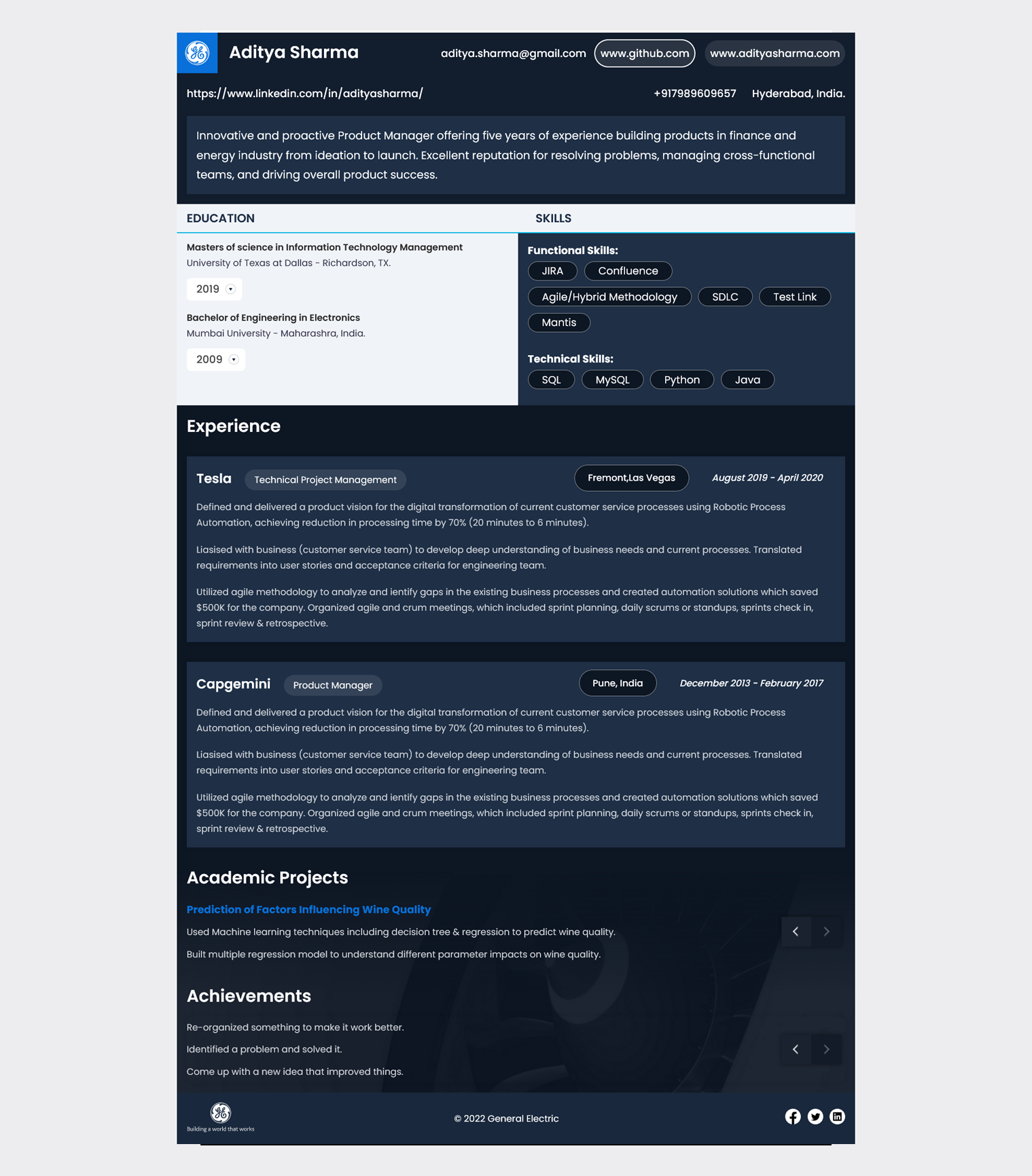 HiCounselor General Electric Resume Template