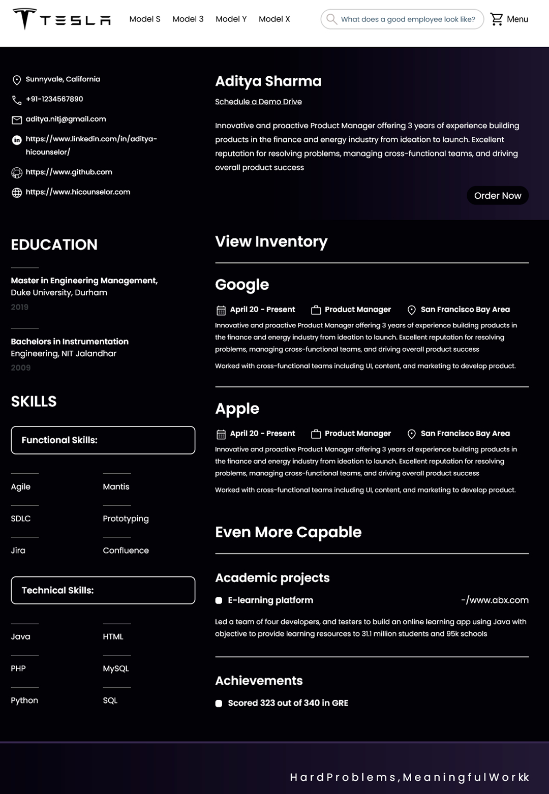 Tesla Resume Template