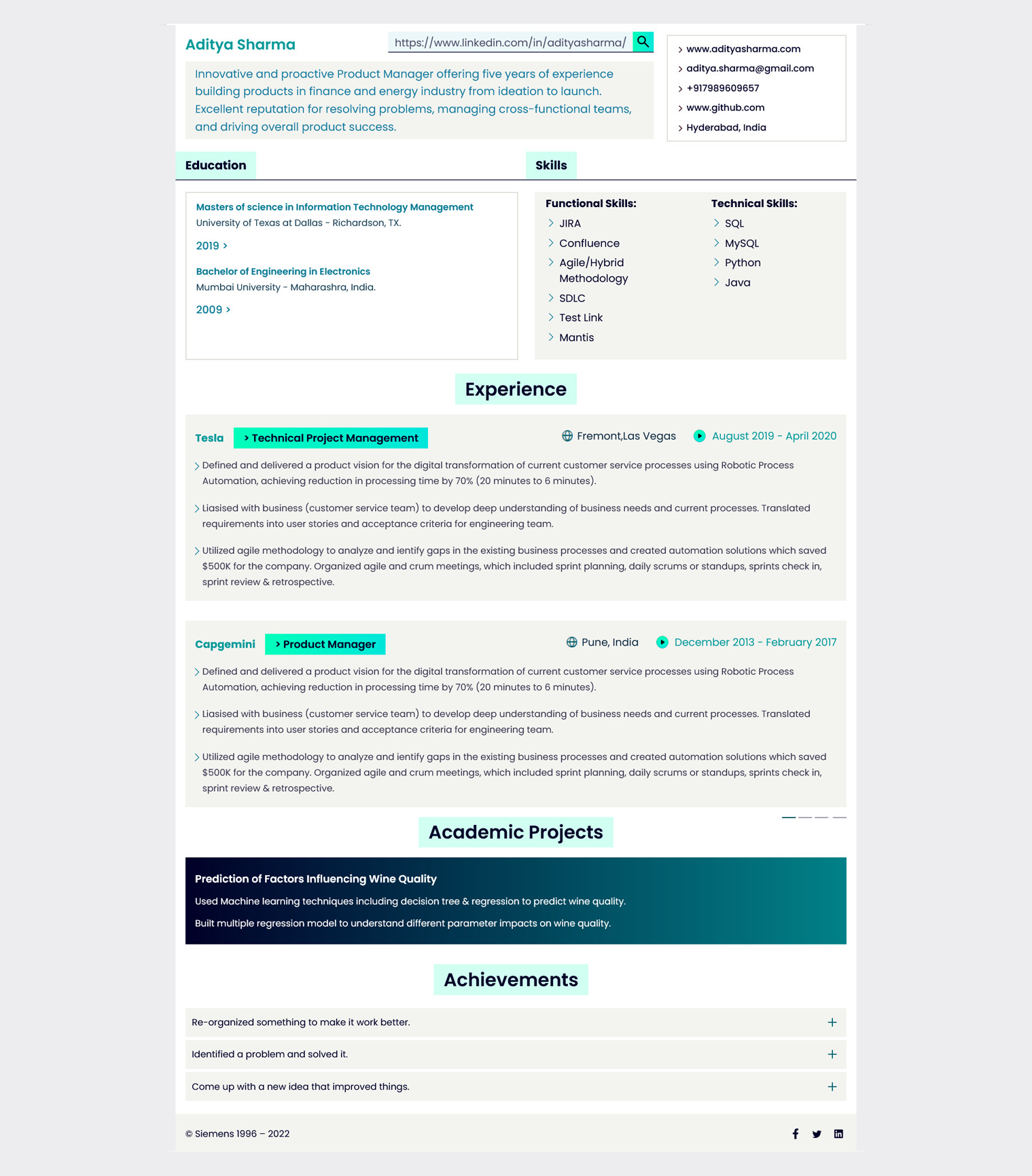 HiCounselor Siemens Resume Template